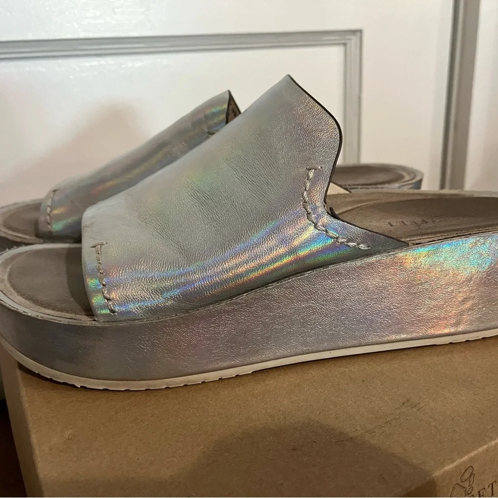 Naked Feet Iridescent Silver Platform Slide Mules - Picture 5 of 9